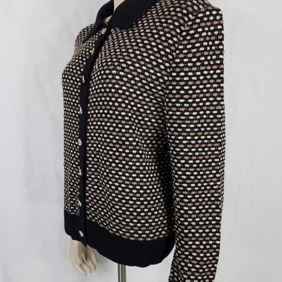 St. John Collection black tan gold buttons cardigan jacket ladies size 12 - Picture 6 of 9